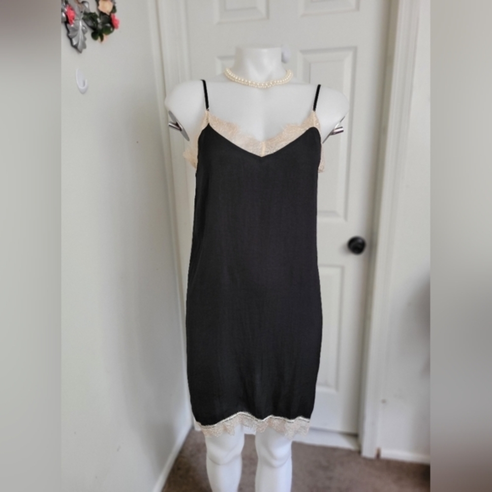 Elegant Black and Cream Lace Slip Dress